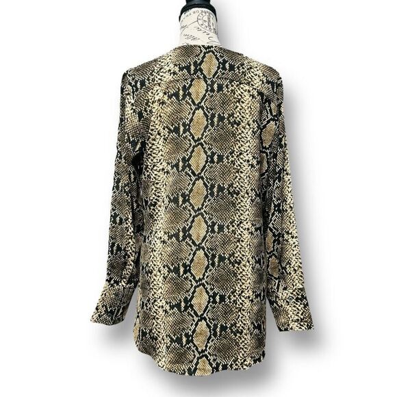 Boston Proper M Snakeskin Print Wrap Blouse Belted V-Neck Long Sleeve Chic Top - Picture 8 of 9